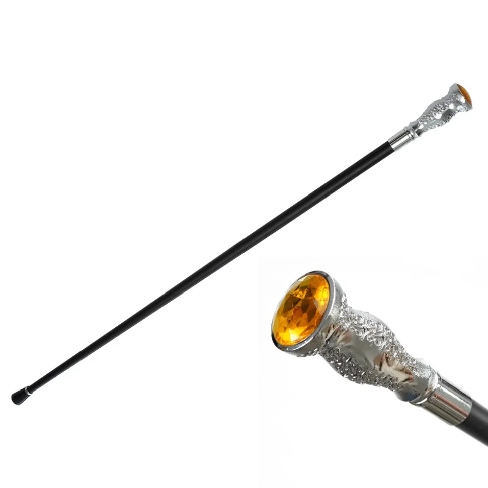 CANNE MÉTAL POMMEAU SAPHIR JAUNE FACTICE 93CM NOIR