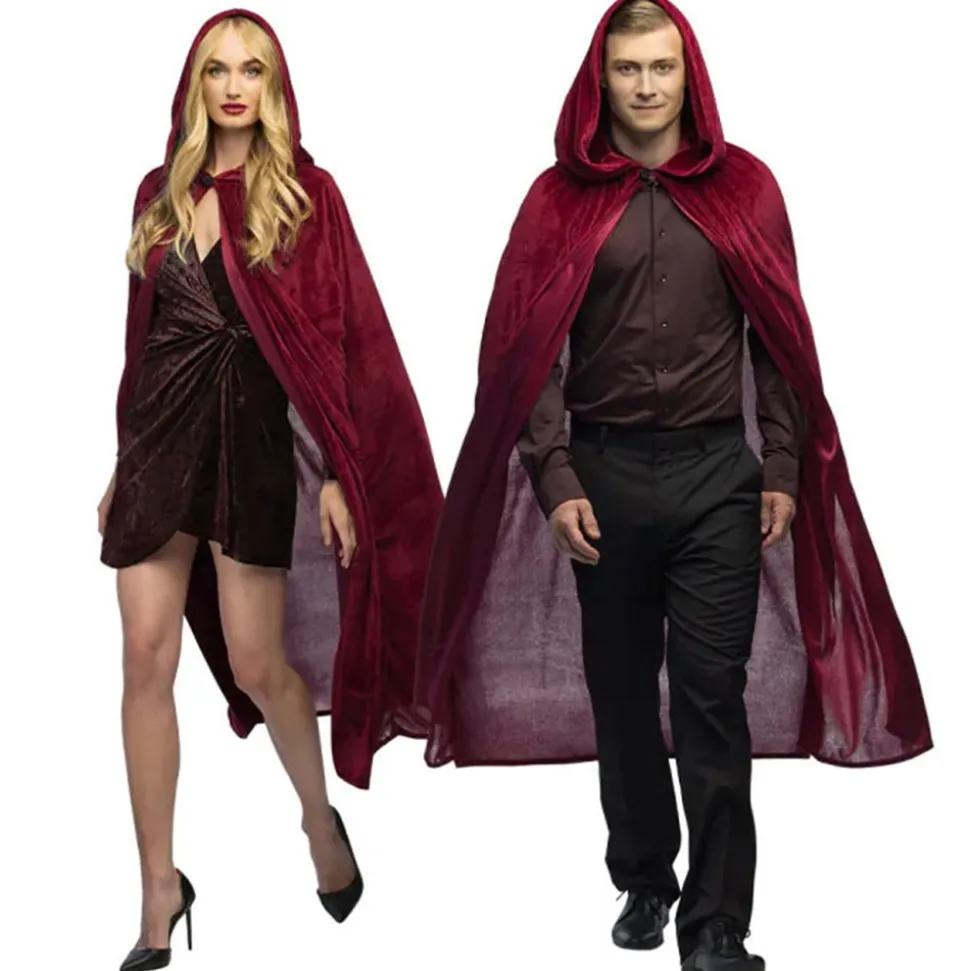 CAPE À CAPUCHE VELOURS 1.70M BORDEAUX ADULTE