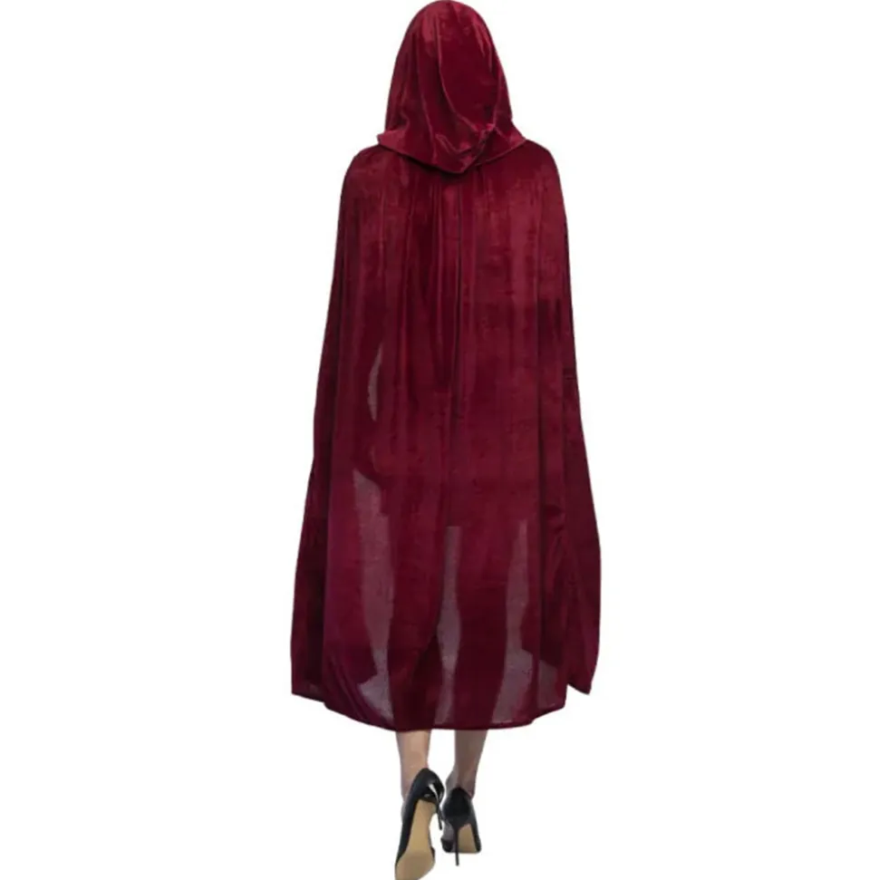 CAPE À CAPUCHE VELOURS 1.70M BORDEAUX ADULTE