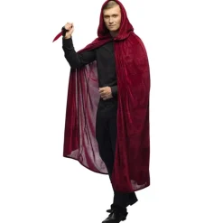 CAPE À CAPUCHE VELOURS 1.70M BORDEAUX ADULTE