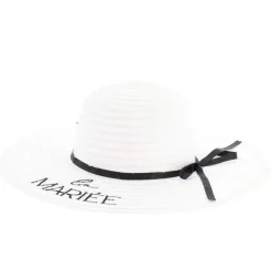 CAPELINE CHAMPÊTRE MARIÉE RUBAN NOIR 40CM BLANC