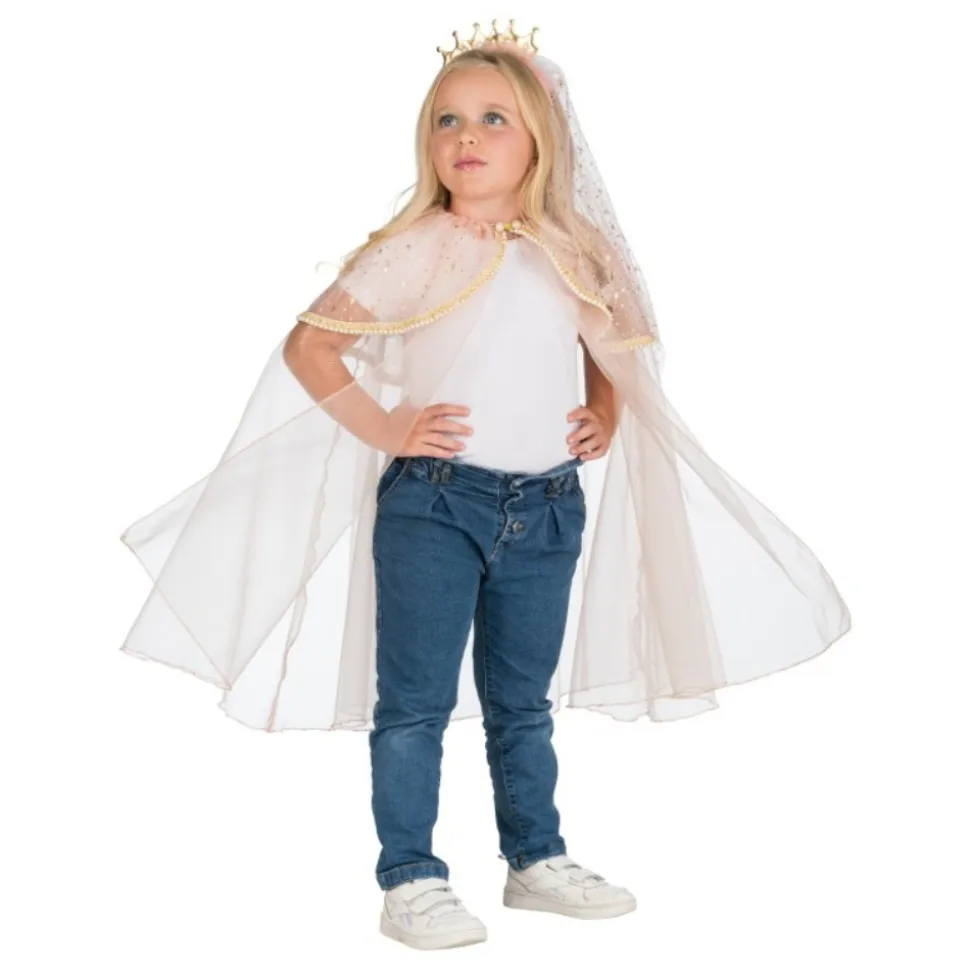 CAPE PRINCESSE ROSE AVEC SERRE-TÊTE 75CM