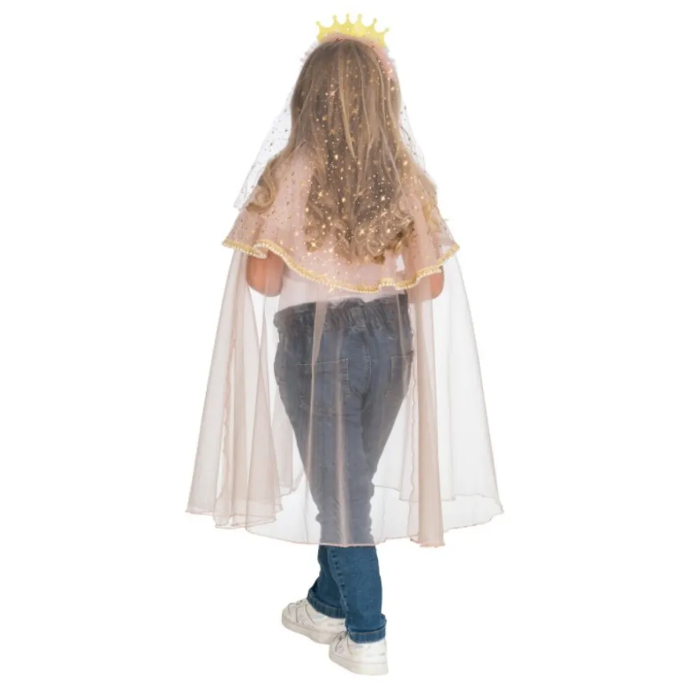 CAPE PRINCESSE ROSE AVEC SERRE-TÊTE 75CM