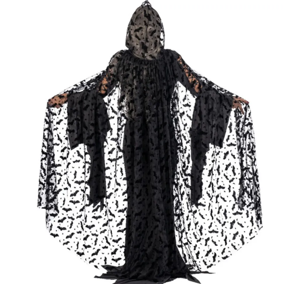 CAPE TULLE CHAUVE-SOURIS 140CM NOIR SORCIER ADULTE