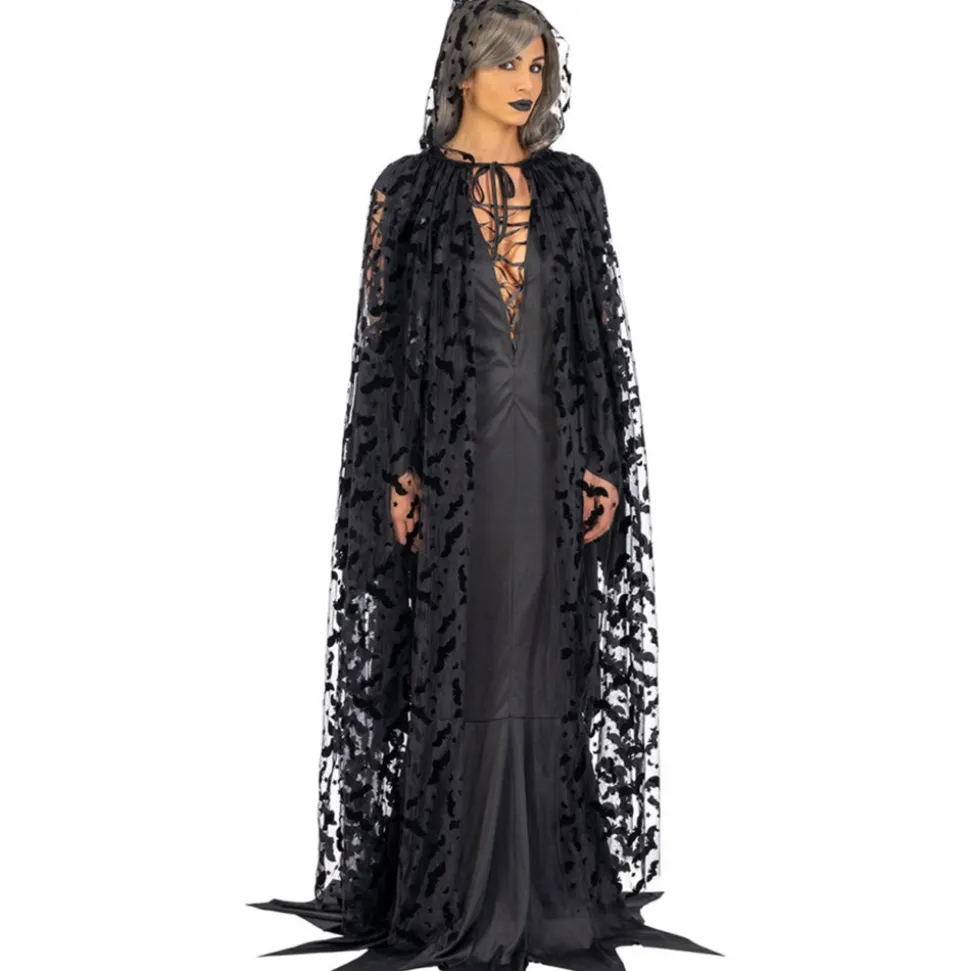 CAPE TULLE CHAUVE-SOURIS 140CM NOIR SORCIER ADULTE