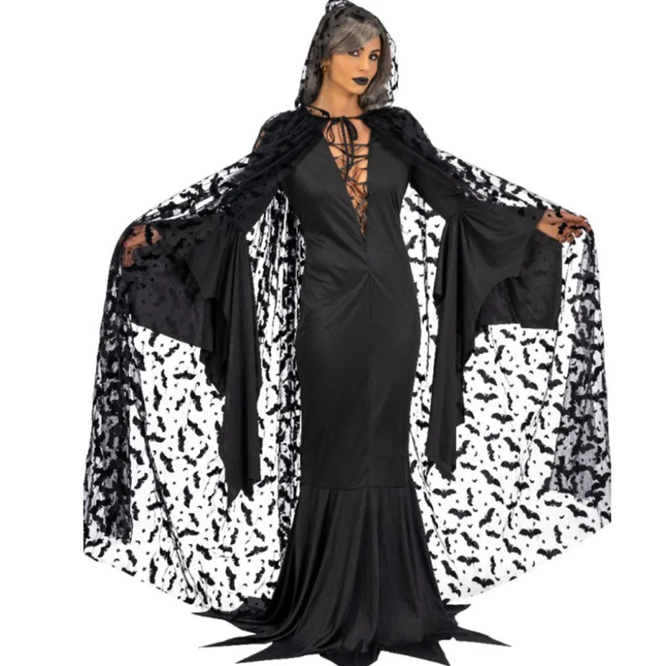 CAPE TULLE CHAUVE-SOURIS 140CM NOIR SORCIER ADULTE