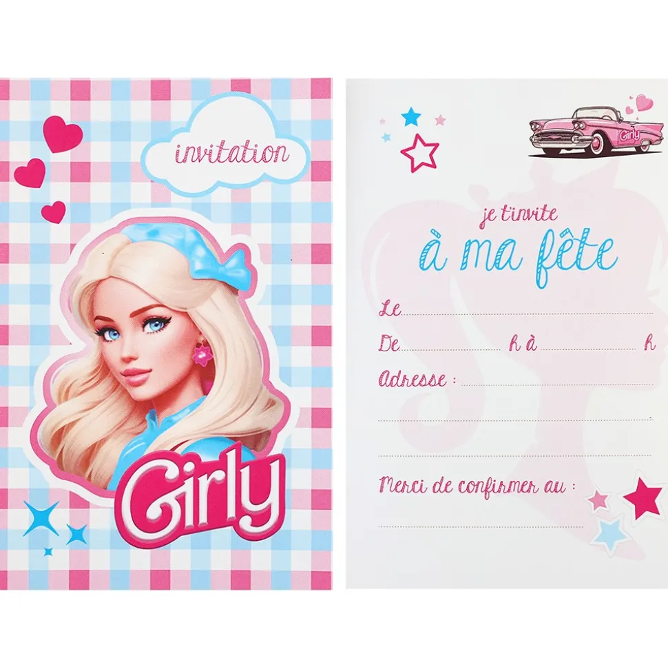 6 CARTONS INVITATION POUPÉE MODE 10X15CM
