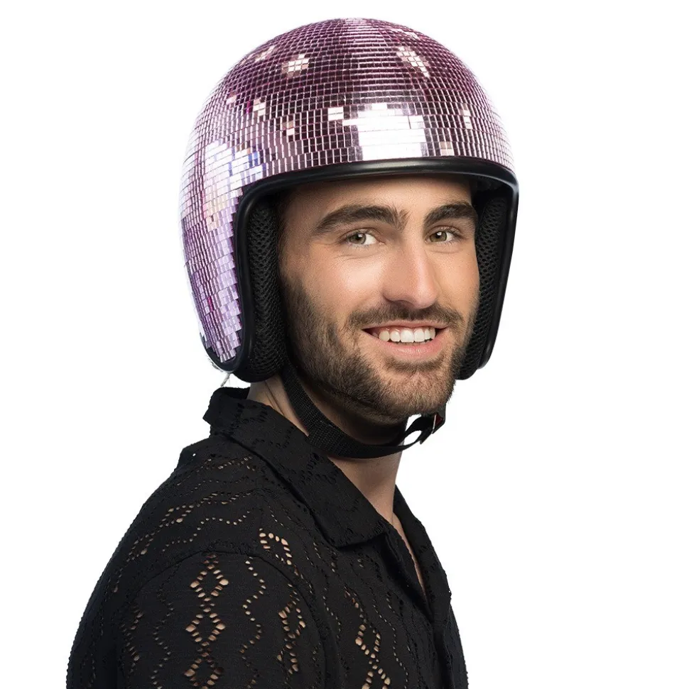CASQUE BOULE À FACETTES DISCO ROSE ADULTE
