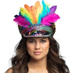 CASQUETTE CAPITAINE SEQUIN PLUME RAINBOW ADULTE