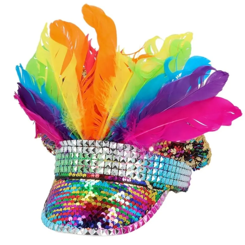 CASQUETTE CAPITAINE SEQUIN PLUME RAINBOW ADULTE