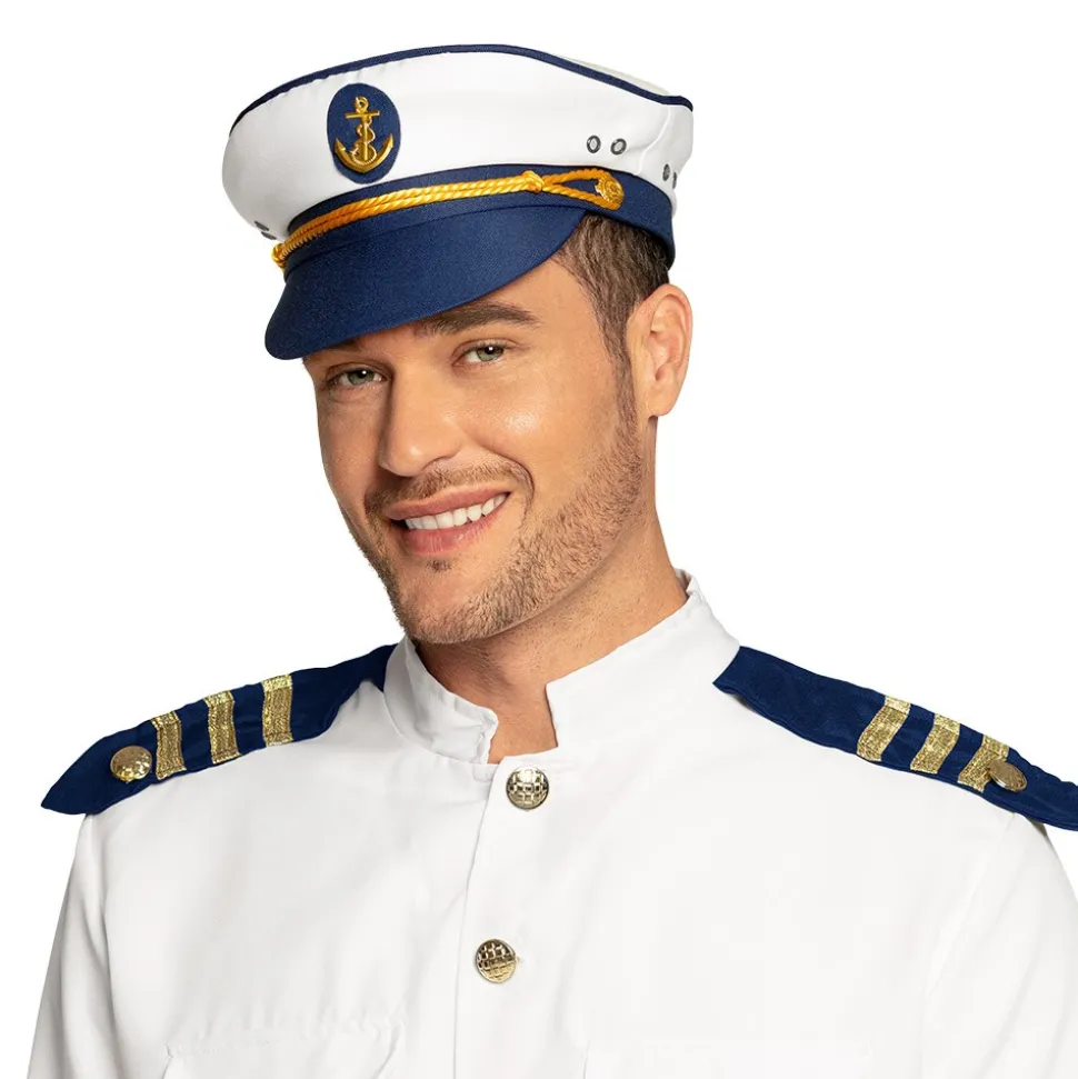 CASQUETTE DE CAPITAINE BLANC BLEU MARIN ADULTE