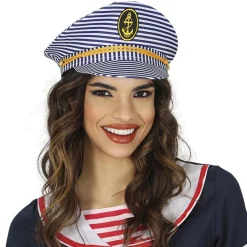 CASQUETTE DE CAPITAINE À RAYURES BLEU ADULTE