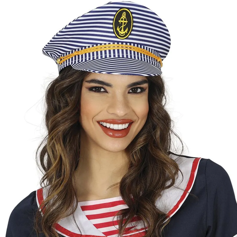 CASQUETTE DE CAPITAINE À RAYURES BLEU ADULTE