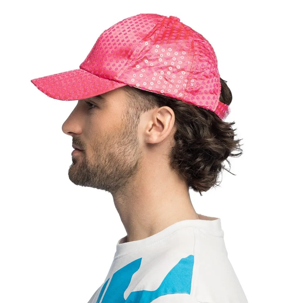 CASQUETTE FESTIVE SEQUINS FLUO ROSE ADULTE