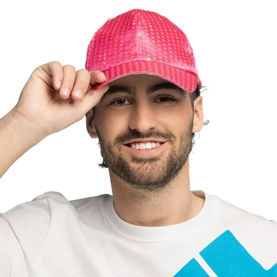 CASQUETTE FESTIVE SEQUINS FLUO ROSE ADULTE