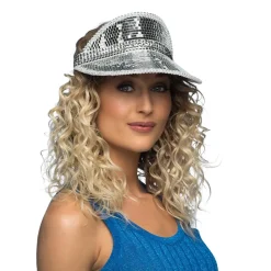 CASQUETTE VISIÈRE FACETTES DISCO ARGENT ADULTE