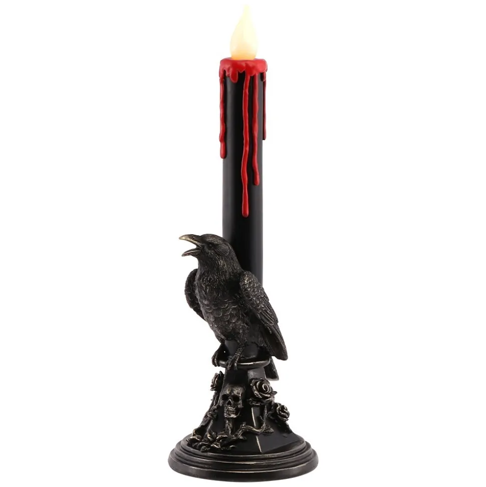 CHANDELIER LED DÉCO CORBEAU RÉSINE SANG 41CM NOIR