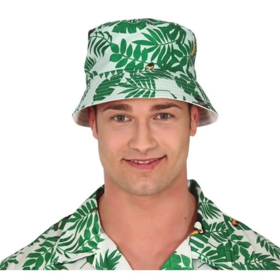 CHAPEAU BOB HAWAÏEN TOUCANS PALMIERS ADULTE