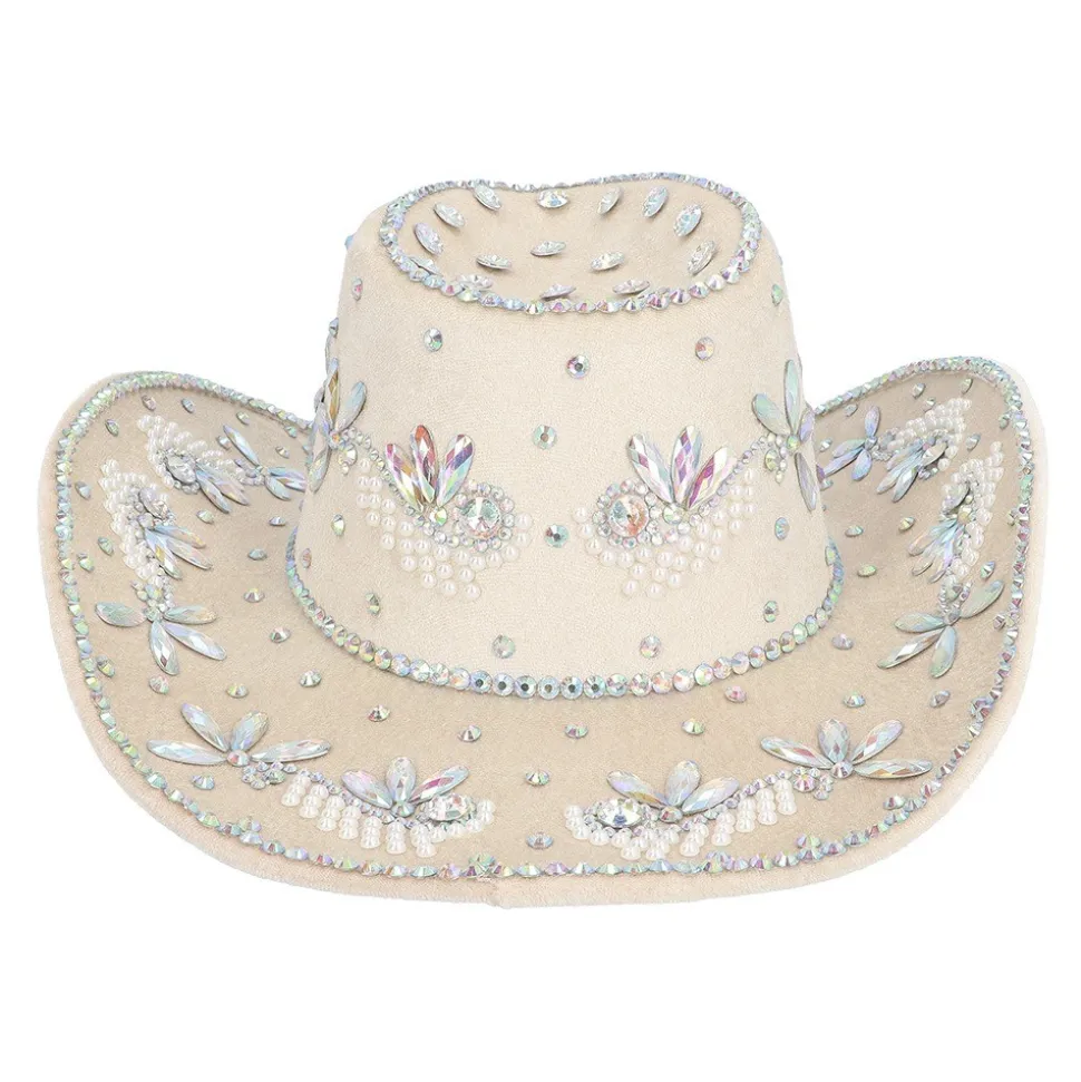 CHAPEAU COWBOY BEIGE STRASS IRIDESCENTS ADULTE