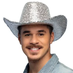 CHAPEAU COWBOY FESTIF RODÉO SEQUINS ARGENT ADULTE