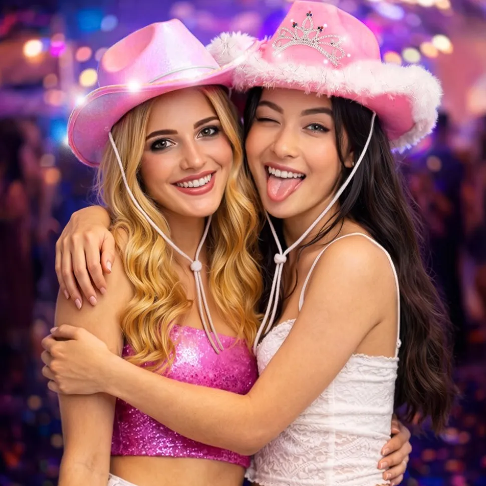 CHAPEAU COWBOY LED ROSE ADULTE