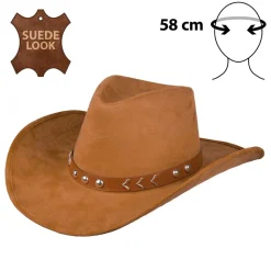 CHAPEAU COWBOY NEBRASKA ASPECT DAIM MARRON ADULTE