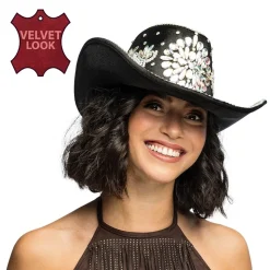 CHAPEAU COWBOY NOIR STRASS IRIDESCENTS ADULTE