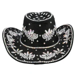 CHAPEAU COWBOY NOIR STRASS IRIDESCENTS ADULTE
