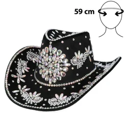CHAPEAU COWBOY NOIR STRASS IRIDESCENTS ADULTE
