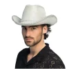 CHAPEAU COWBOY PAILLETÉ ARGENT STRASS GLAM ADULTE