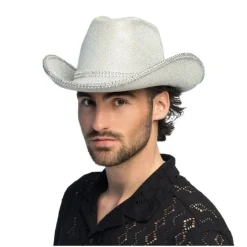 CHAPEAU COWBOY PAILLETÉ ARGENT STRASS GLAM ADULTE