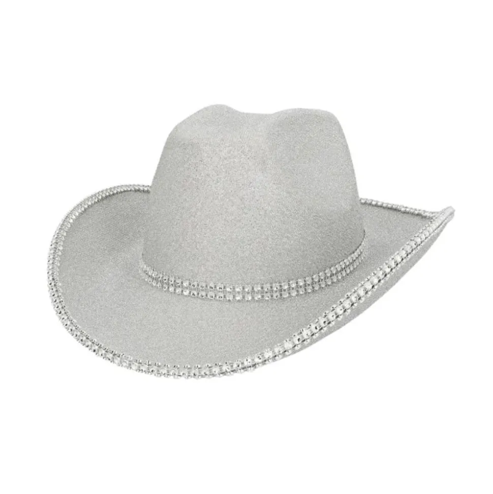 CHAPEAU COWBOY PAILLETÉ ARGENT STRASS GLAM ADULTE
