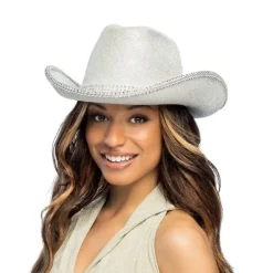 CHAPEAU COWBOY PAILLETÉ ARGENT STRASS GLAM ADULTE