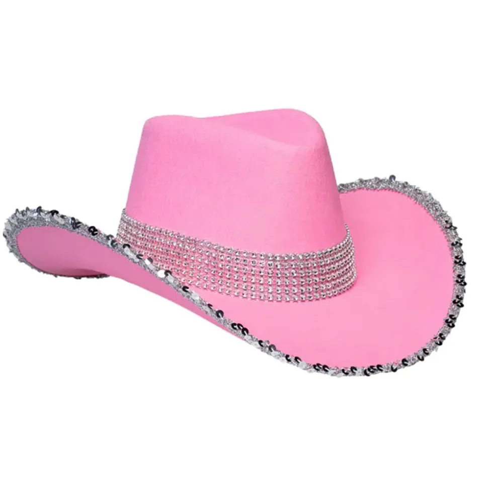 CHAPEAU COWBOY ROSE STRASS SEQUINS ARGENT FEMME