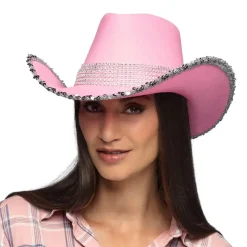 CHAPEAU COWBOY ROSE STRASS SEQUINS ARGENT FEMME