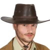 CHAPEAU COWBOY STOCKMAN SIMILICUIR MARRON ADULTE