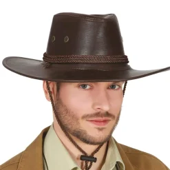 CHAPEAU COWBOY STOCKMAN SIMILICUIR MARRON ADULTE