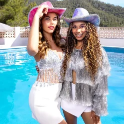 CHAPEAU COWBOY VELOURS LILAS BLEU STRASS ADULTE