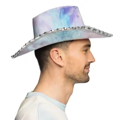 CHAPEAU COWBOY VELOURS LILAS BLEU STRASS ADULTE