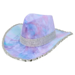 CHAPEAU COWBOY VELOURS LILAS BLEU STRASS ADULTE