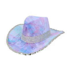 CHAPEAU COWBOY VELOURS LILAS BLEU STRASS ADULTE