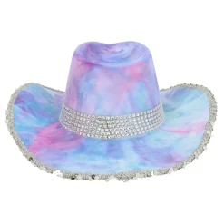 CHAPEAU COWBOY VELOURS LILAS BLEU STRASS ADULTE