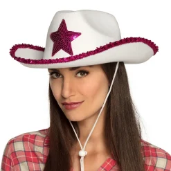 CHAPEAU COWGIRL BLANC RODÉO ÉTOILE SEQUINS ADULTE