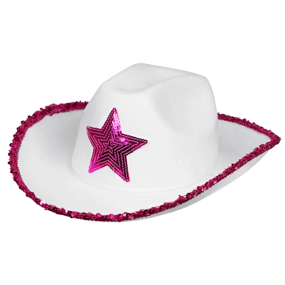 CHAPEAU COWGIRL BLANC RODÉO ÉTOILE SEQUINS ADULTE
