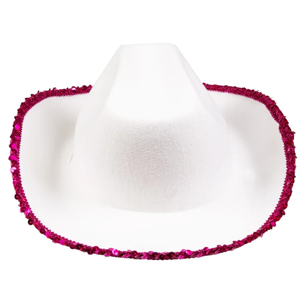 CHAPEAU COWGIRL BLANC RODÉO ÉTOILE SEQUINS ADULTE