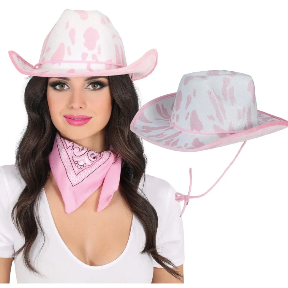 CHAPEAU COWGIRL BLANC ROSE FEMME
