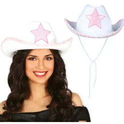 CHAPEAU COWGIRL BLANC ÉTOILE ROSE FEMME