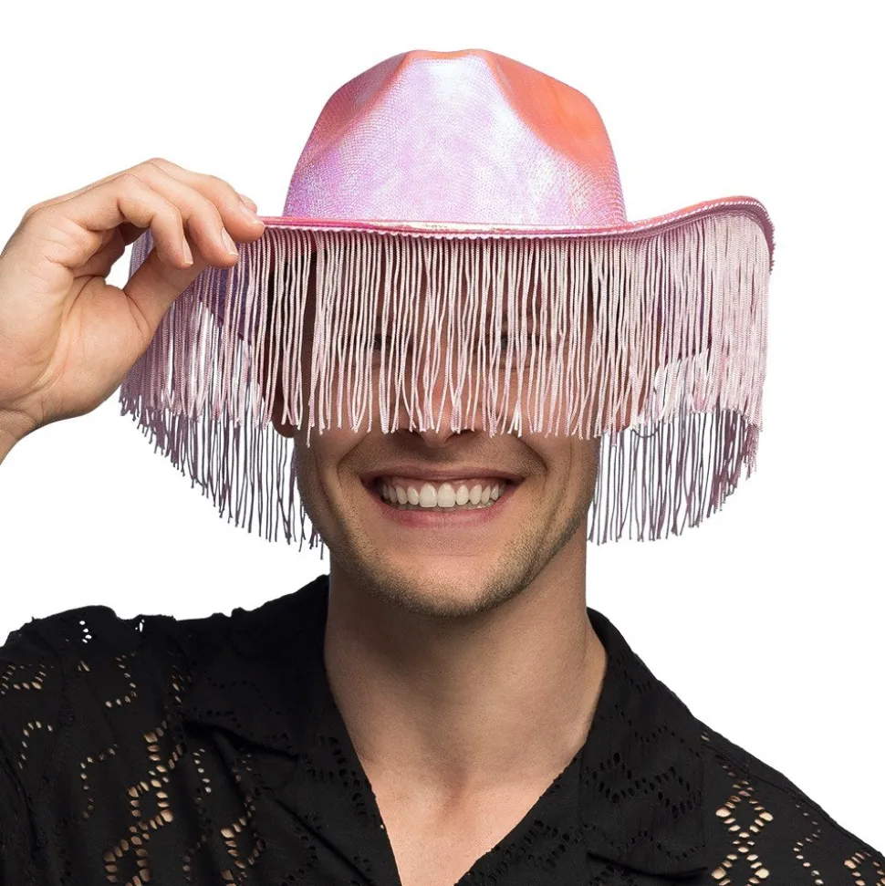 CHAPEAU COWGIRL FESTIF FRANGES ROSE ADULTE