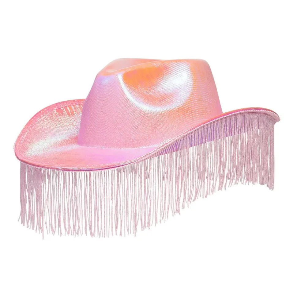 CHAPEAU COWGIRL FESTIF FRANGES ROSE ADULTE