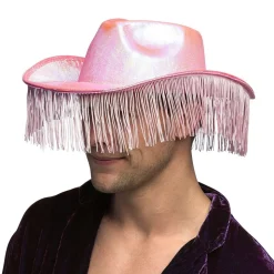 CHAPEAU COWGIRL FESTIF FRANGES ROSE ADULTE